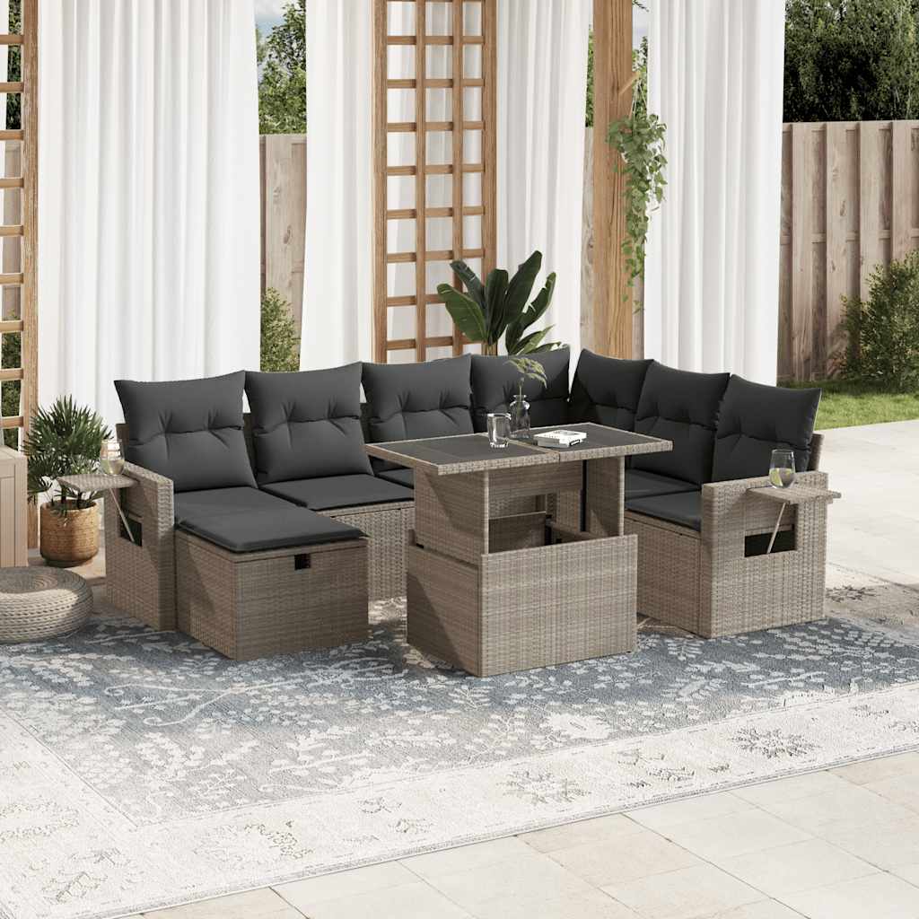 Salon de jardin 8 pcs avec coussins gris clair résine tressée