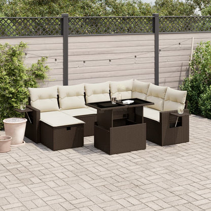 Salon de jardin 8 pcs avec coussins marron résine tressée