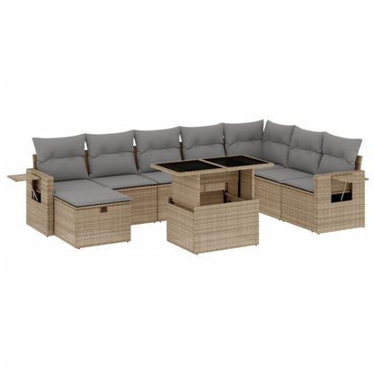 Salon de jardin avec coussins 9 pcs beige résine tressée