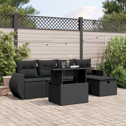 Salon de jardin 6 pcs avec coussins noir résine tressée