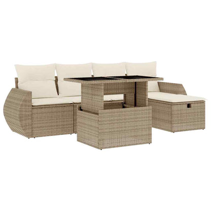 Salon de jardin avec coussins 6 pcs beige résine tressée