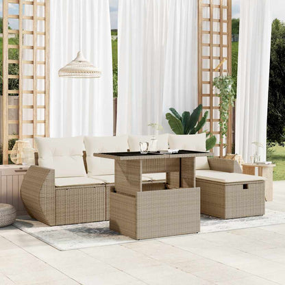 Salon de jardin avec coussins 6 pcs beige résine tressée