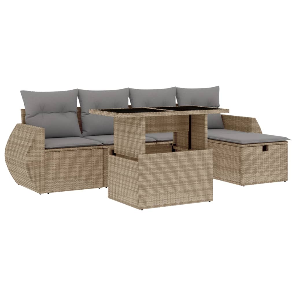 Salon de jardin avec coussins 6 pcs beige résine tressée