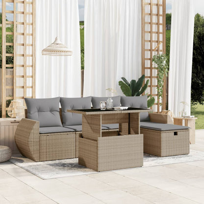 Salon de jardin avec coussins 6 pcs beige résine tressée