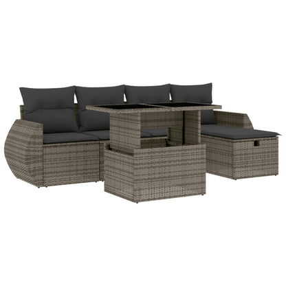 Salon de jardin 6 pcs avec coussins gris résine tressée