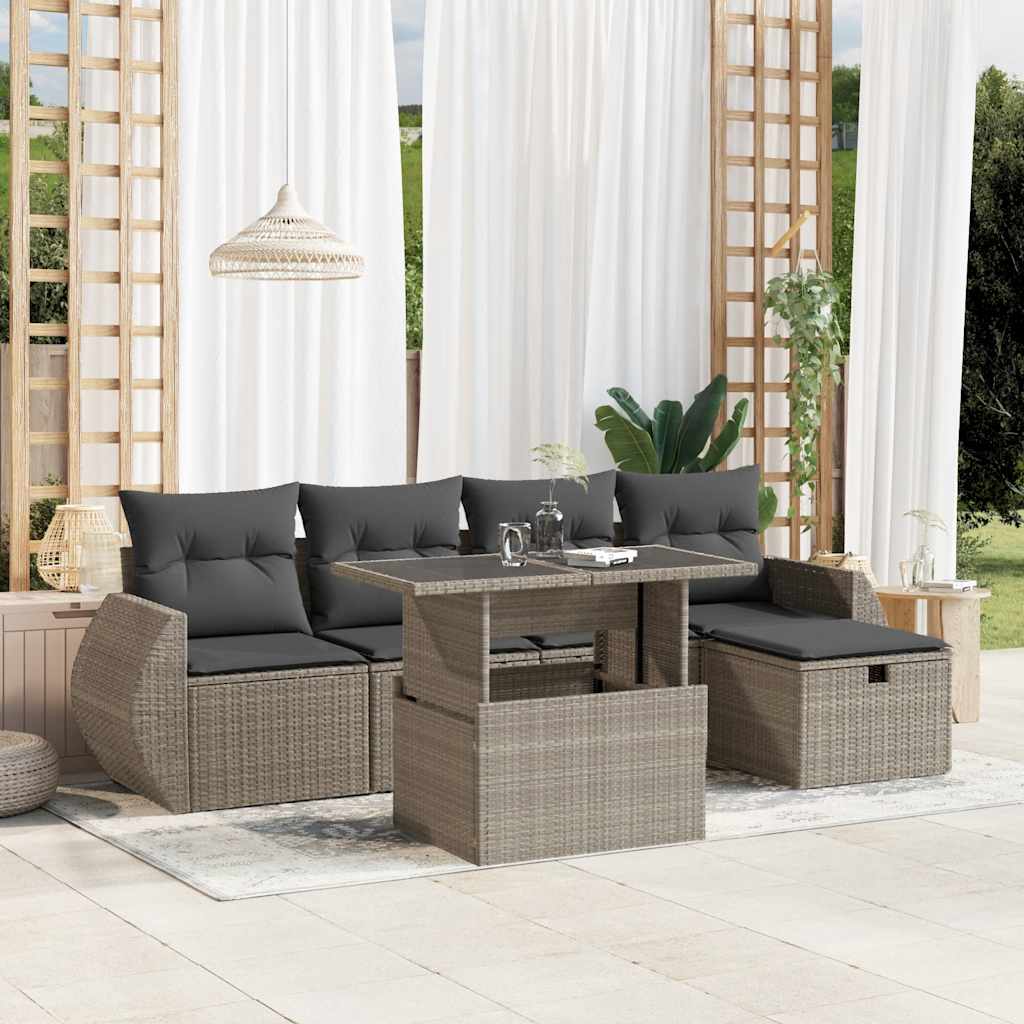 Salon de jardin 6 pcs avec coussins gris clair résine tressée