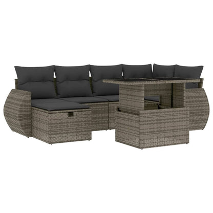 Salon de jardin avec coussins 7 pcs gris résine tressée