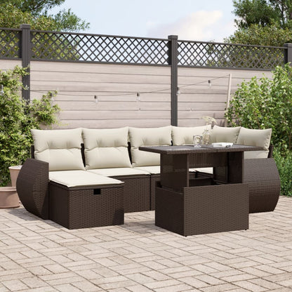 Salon de jardin avec coussins 7 pcs marron résine tressée