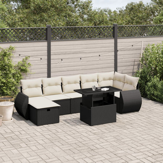 Salon de jardin 8 pcs avec coussins noir résine tressée