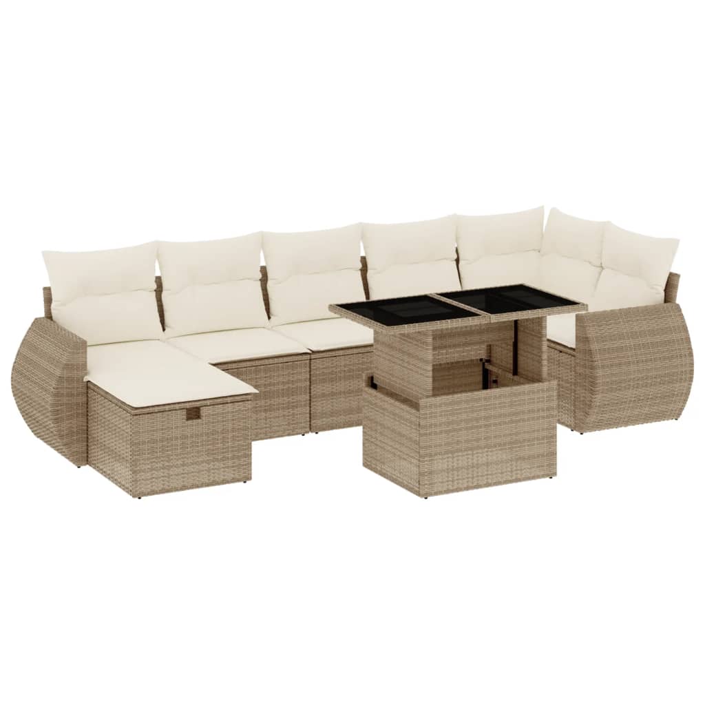 Salon de jardin avec coussins 8 pcs beige résine tressée