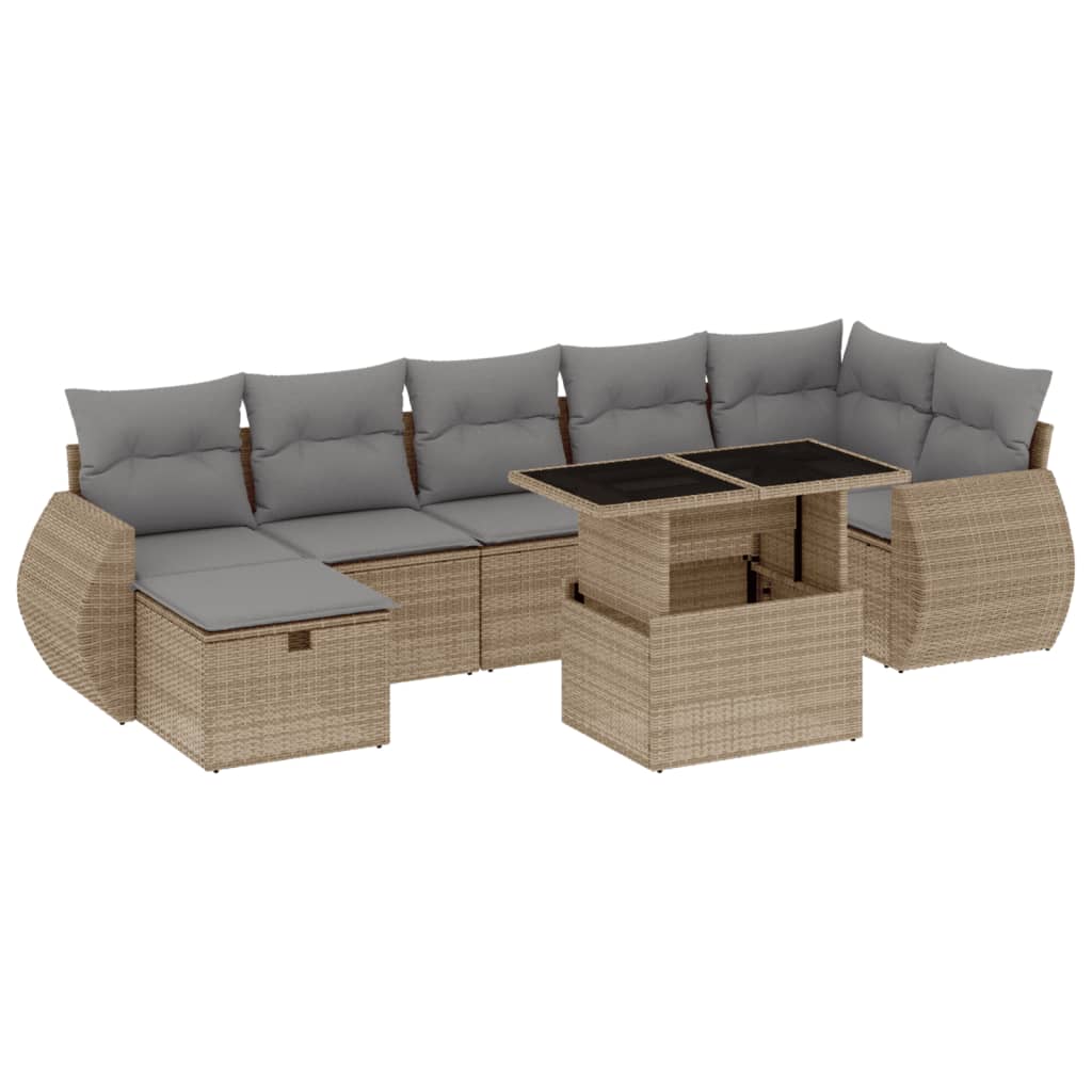 Salon de jardin avec coussins 8 pcs beige résine tressée