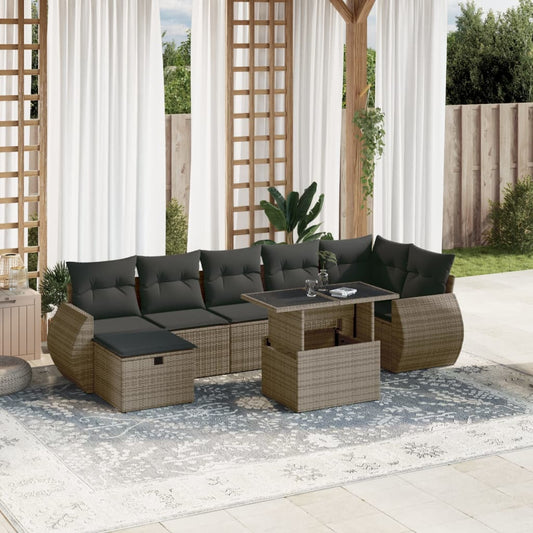 Salon de jardin 8 pcs avec coussins gris résine tressée