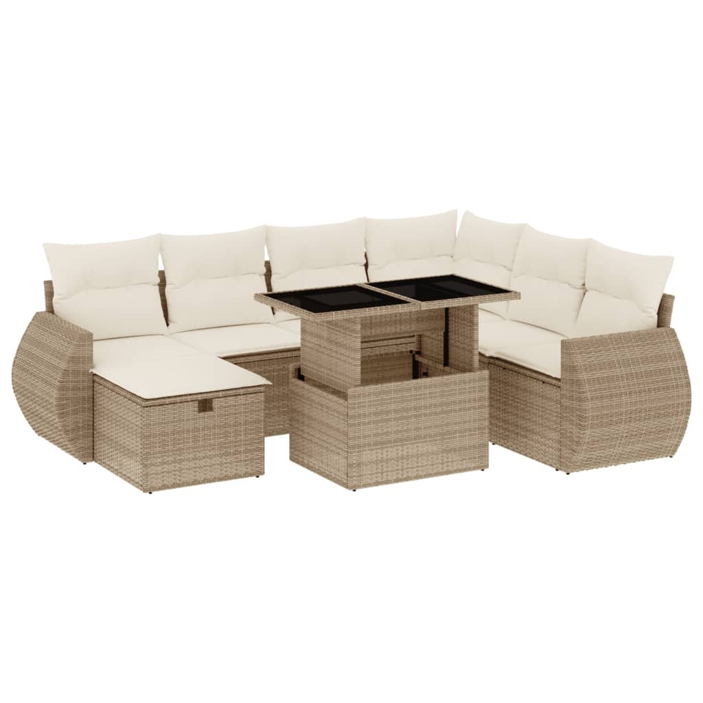 Salon de jardin avec coussins 8 pcs beige résine tressée