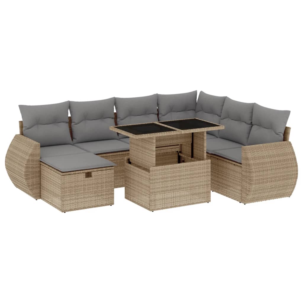 Salon de jardin avec coussins 8 pcs beige résine tressée