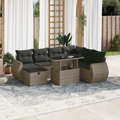 Salon de jardin 8 pcs avec coussins gris résine tressée