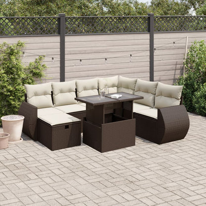 Salon de jardin 8 pcs avec coussins marron résine tressée