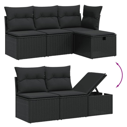 Salon de jardin 6 pcs avec coussins noir résine tressée