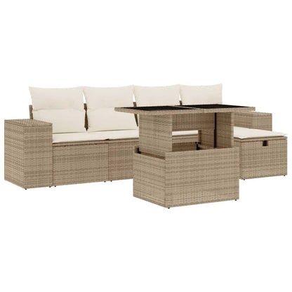 Salon de jardin avec coussins 6 pcs beige résine tressée