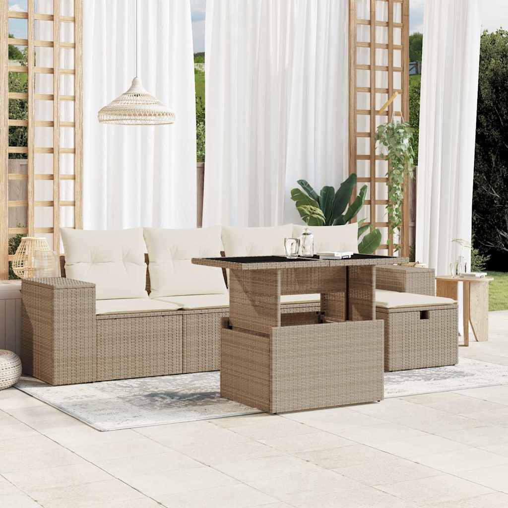 Salon de jardin avec coussins 6 pcs beige résine tressée