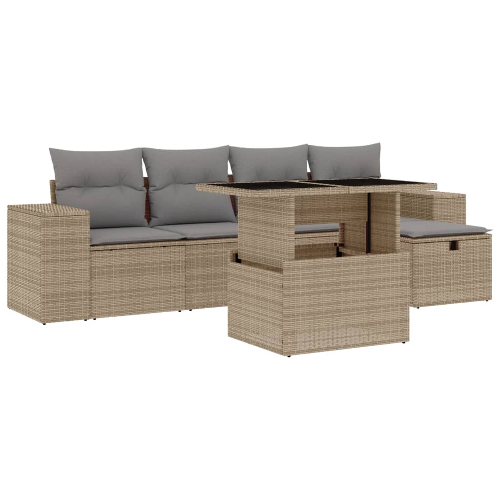 Salon de jardin avec coussins 6 pcs beige résine tressée