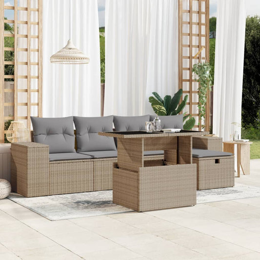 Salon de jardin avec coussins 6 pcs beige résine tressée