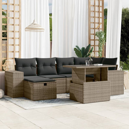 Salon de jardin avec coussins 7 pcs gris résine tressée