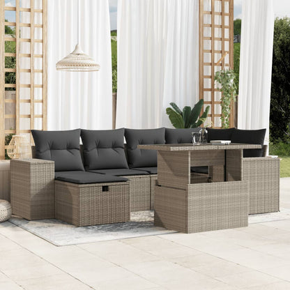 Salon de jardin avec coussins 7 pcs gris clair résine tressée