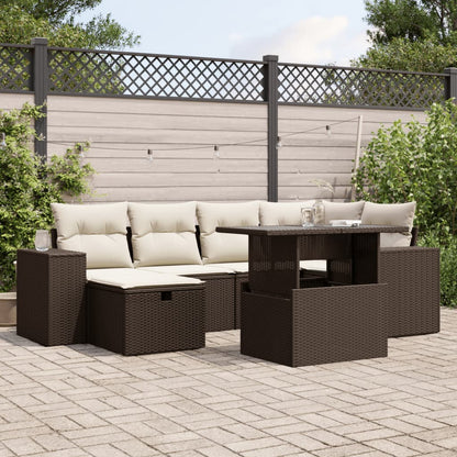 Salon de jardin avec coussins 7 pcs marron résine tressée