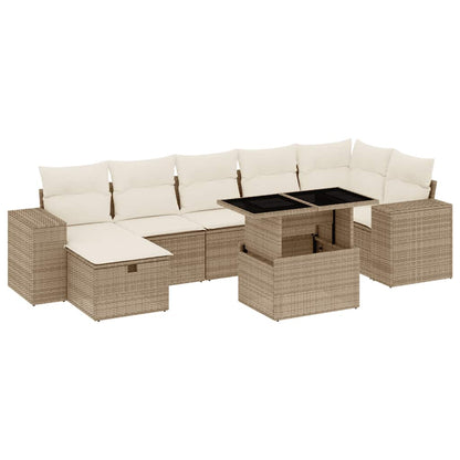 Salon de jardin avec coussins 8 pcs beige résine tressée