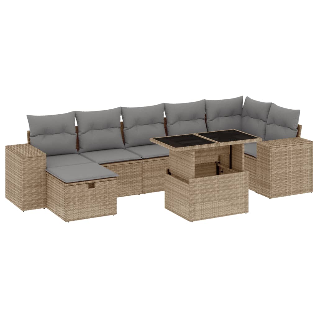 Salon de jardin avec coussins 8 pcs beige résine tressée