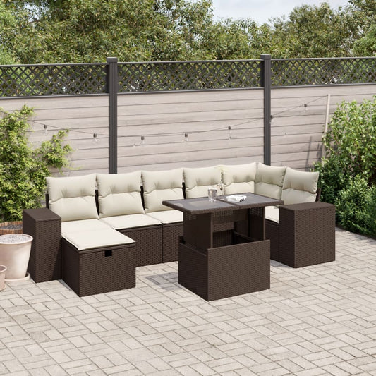 Salon de jardin 8 pcs avec coussins marron résine tressée