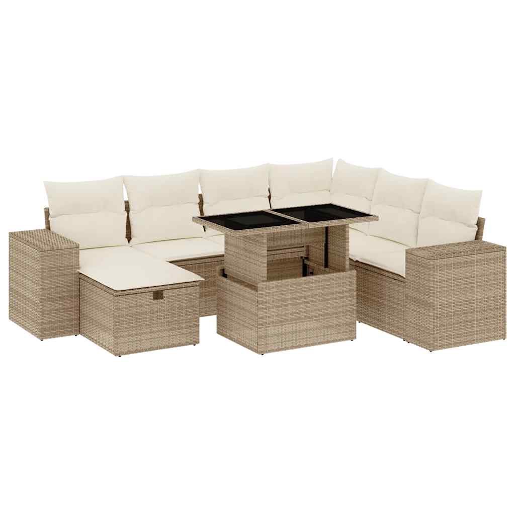 Salon de jardin avec coussins 8 pcs beige résine tressée