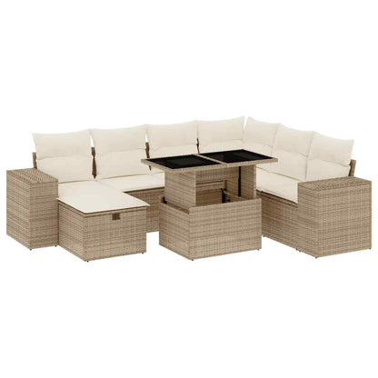 Salon de jardin avec coussins 8 pcs beige résine tressée