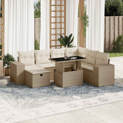 Salon de jardin avec coussins 8 pcs beige résine tressée