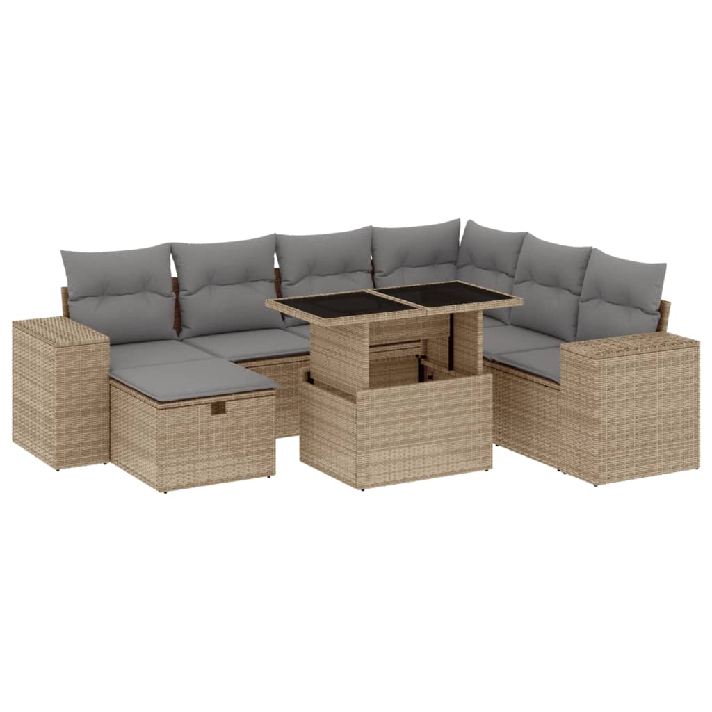 Salon de jardin avec coussins 8 pcs beige résine tressée