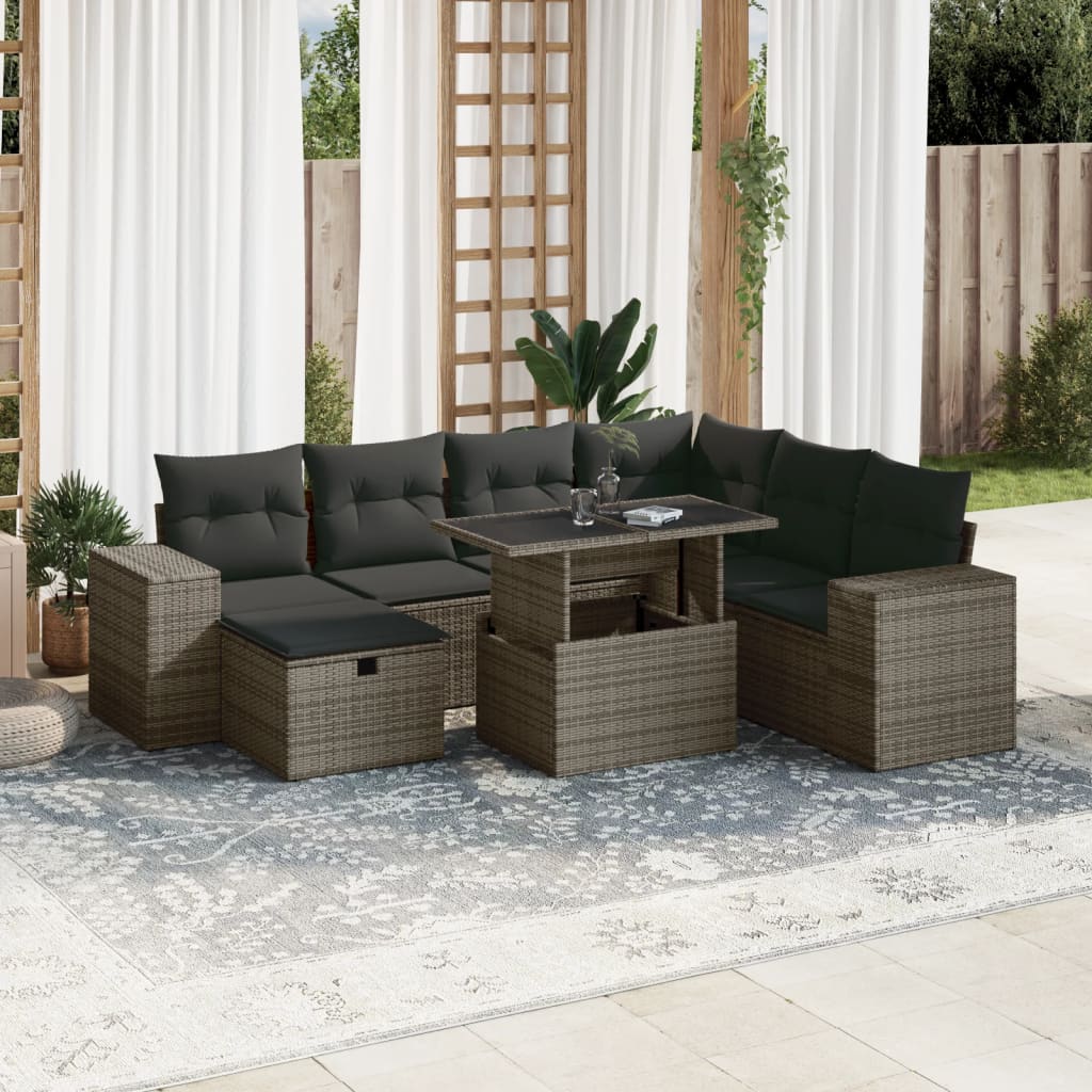 Salon de jardin 8 pcs avec coussins gris résine tressée