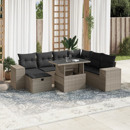 Salon de jardin 8 pcs avec coussins gris clair résine tressée