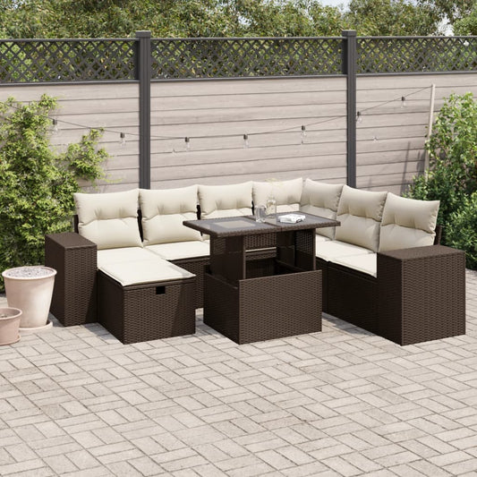 Salon de jardin 8 pcs avec coussins marron résine tressée