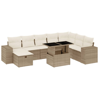 Salon de jardin avec coussins 9 pcs beige résine tressée