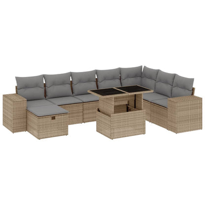 Salon de jardin avec coussins 9 pcs beige résine tressée