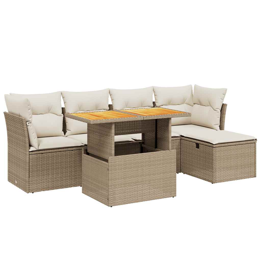 Salon de jardin avec coussins 6 pcs beige résine tressée