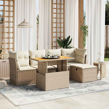 Salon de jardin avec coussins 6 pcs beige résine tressée