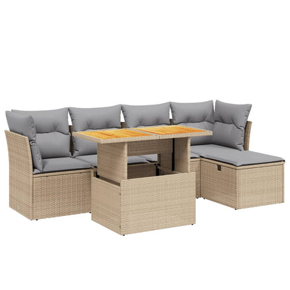 Salon de jardin avec coussins 6 pcs beige résine tressée