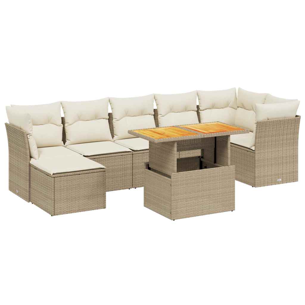 Salon de jardin avec coussins 8 pcs beige résine tressée