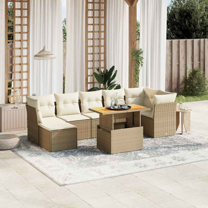 Salon de jardin avec coussins 8 pcs beige résine tressée