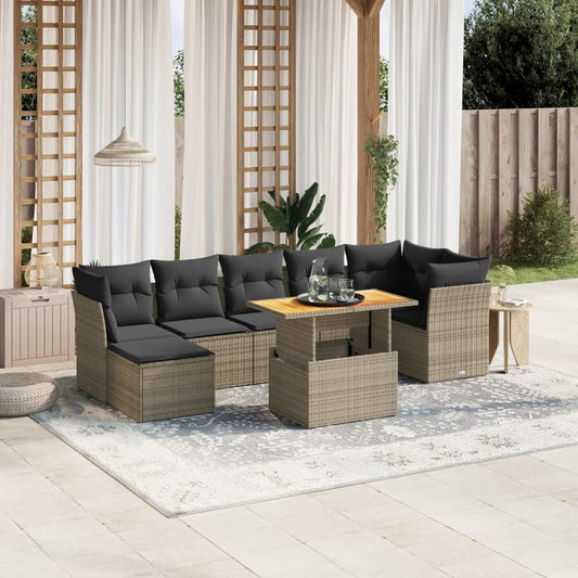 Salon de jardin 8 pcs avec coussins gris résine tressée