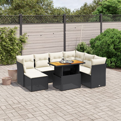 Salon de jardin 8 pcs avec coussins noir résine tressée