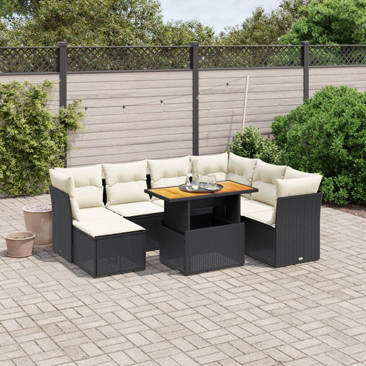 Salon de jardin 8 pcs avec coussins noir résine tressée