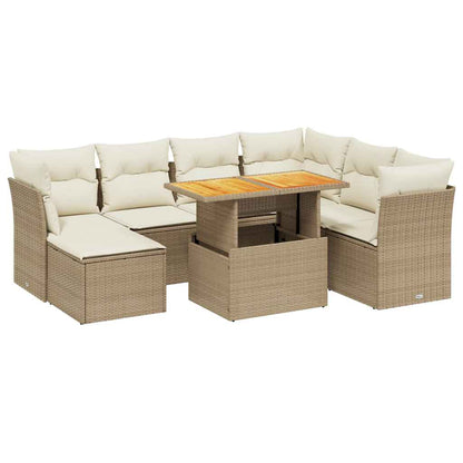 Salon de jardin avec coussins 8 pcs beige résine tressée