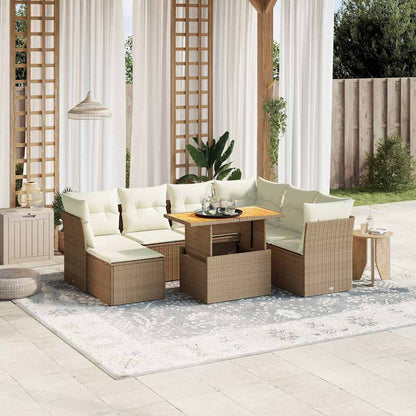 Salon de jardin avec coussins 8 pcs beige résine tressée